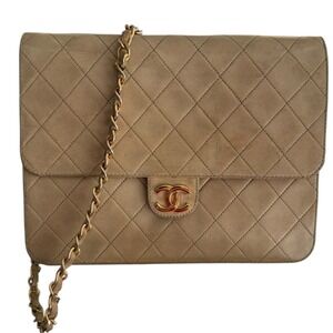 Chanel Small Flap Beige Quilted Lambskin Gold CC Shoulder Bag Authentic